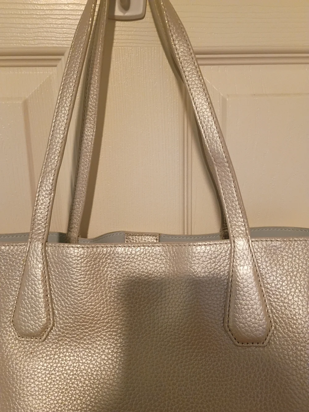 Tory Burch Metallic Silver Pebbled Leather Tote NWOT